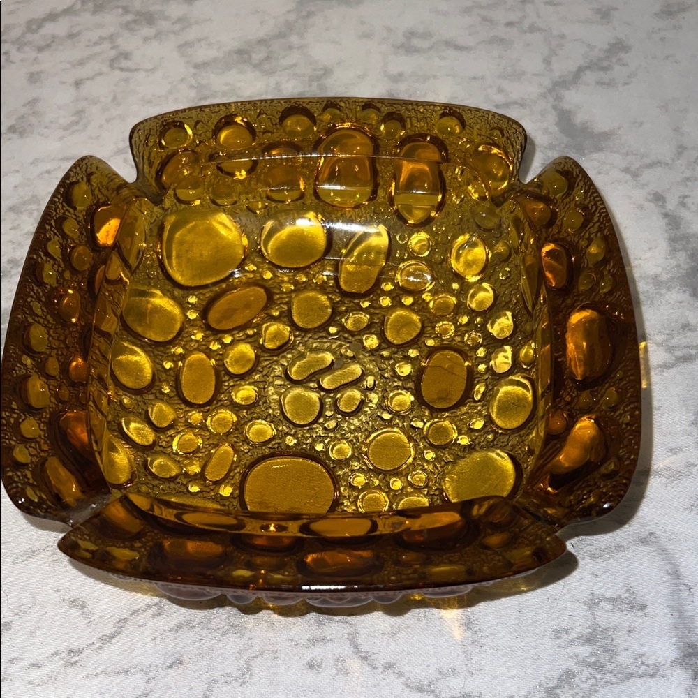 Vintage Libby Amber Glass Bubble Ashtray